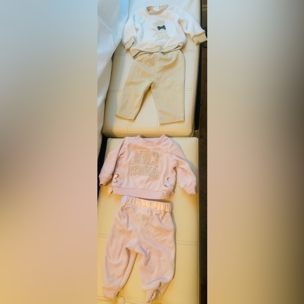 Juicy Couture Set of Baby Girls Pink & Cream/Gold Outfits (Size 3/6 Months)